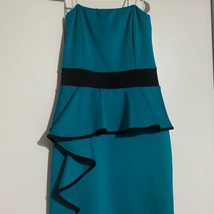 Teal Peplum Strapless Dress